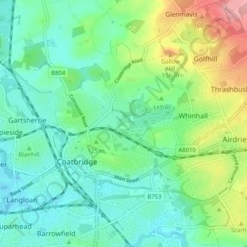Topografisk kart Mosside, høyde, relieff