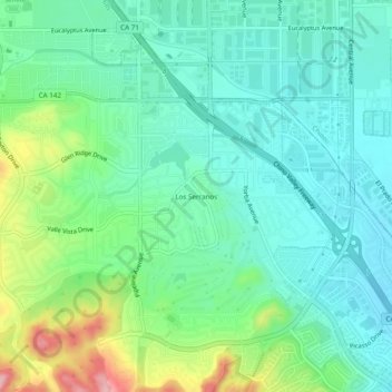 Topografisk kart Los Serranos, høyde, relieff