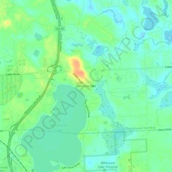 Topografisk kart Whitmore Lake, høyde, relieff
