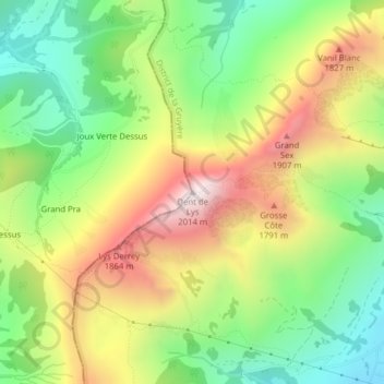 Topografisk kart Dent de Lys, høyde, relieff
