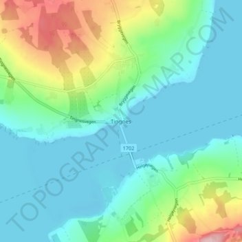 Topografisk kart Tingnes, høyde, relieff
