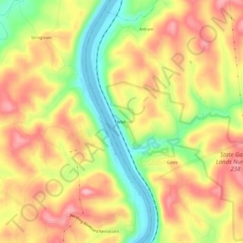 Topografisk kart Adah, høyde, relieff