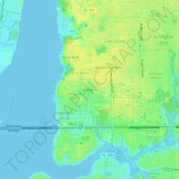 Topografisk kart Arlington, høyde, relieff