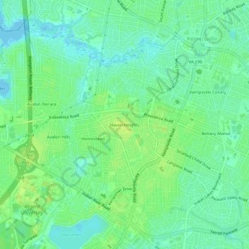 Topografisk kart Haven Heights, høyde, relieff