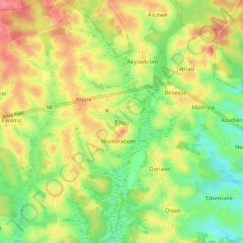 Topografisk kart Ejisu, høyde, relieff