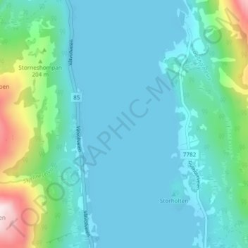 Topografisk kart Gullesfjorden, høyde, relieff