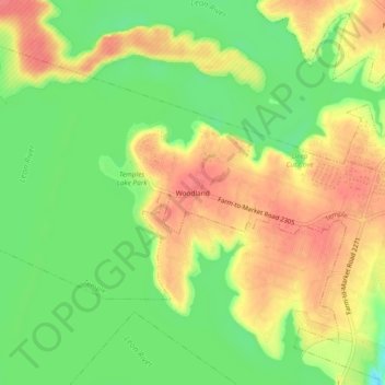 Topografisk kart Woodland, høyde, relieff