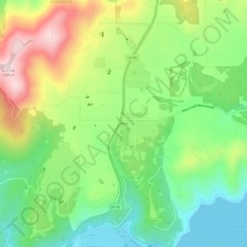 Topografisk kart Mica, høyde, relieff