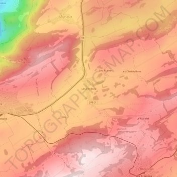 Topografisk kart Les Emibois, høyde, relieff