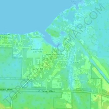 Topografisk kart Point Washington, høyde, relieff