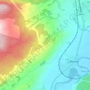 Topografisk kart Dunmore, høyde, relieff