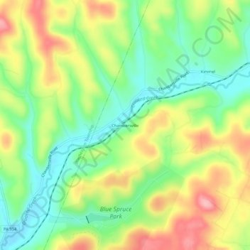 Topografisk kart Chambersville, høyde, relieff