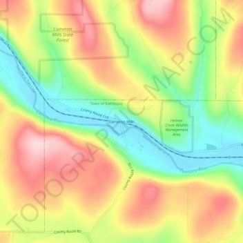 Topografisk kart Cameron Mills, høyde, relieff