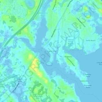Topografisk kart Briarwood Beach, høyde, relieff