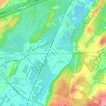 Topografisk kart Kenvil, høyde, relieff