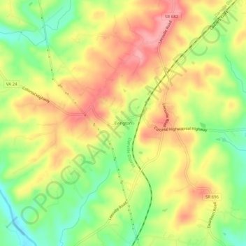 Topografisk kart Evington, høyde, relieff