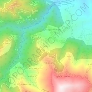 Topografisk kart Ɛesker, høyde, relieff