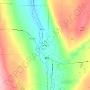 Topografisk kart Varysburg, høyde, relieff