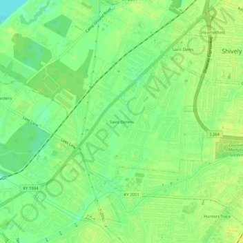 Topografisk kart Saint Dennis, høyde, relieff