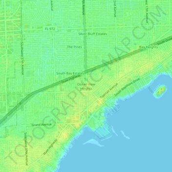 Topografisk kart Ocean View Heights, høyde, relieff