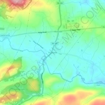 Topografisk kart Pughtown, høyde, relieff