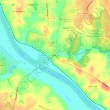 Topografisk kart Maidens, høyde, relieff