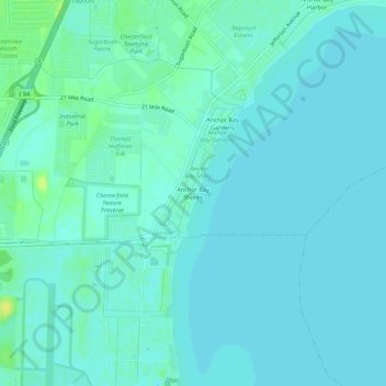 Topografisk kart Anchor Bay Shores, høyde, relieff
