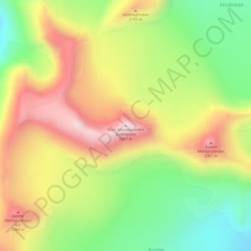 Topografisk kart Store Memurutinden austtoppen, høyde, relieff