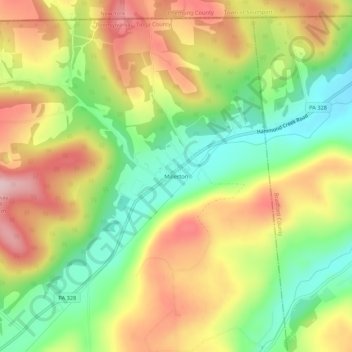 Topografisk kart Millerton, høyde, relieff