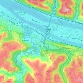 Topografisk kart Groveton, høyde, relieff