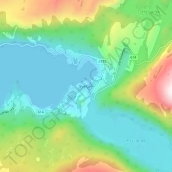 Topografisk kart Svelgen, høyde, relieff