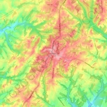 Topografisk kart Damascus, høyde, relieff