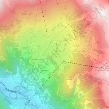 Topografisk kart Verbier, høyde, relieff
