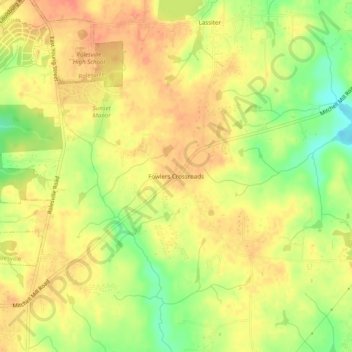 Topografisk kart Fowlers Crossroads, høyde, relieff