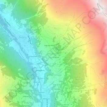 Topografisk kart Villa (Evolène), høyde, relieff