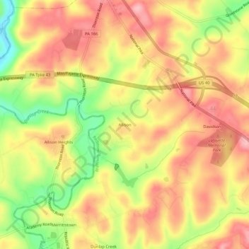 Topografisk kart Allison, høyde, relieff
