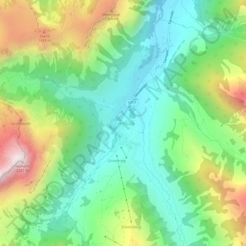 Topografisk kart Grimmialp, høyde, relieff