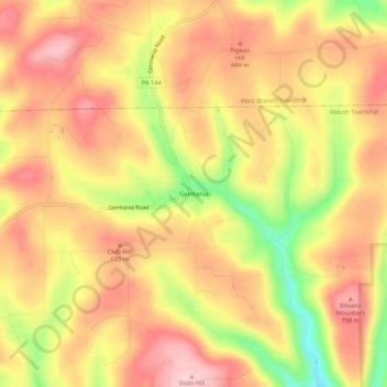 Topografisk kart Germania, høyde, relieff