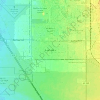 Topografisk kart Sun Lakes, høyde, relieff