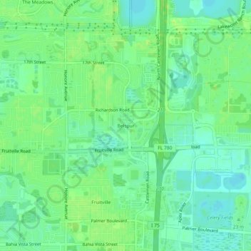 Topografisk kart Belspur, høyde, relieff