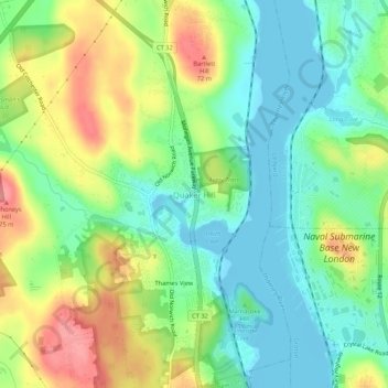 Topografisk kart Quaker Hill, høyde, relieff