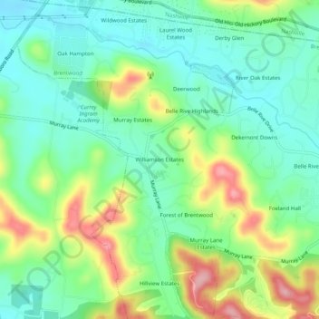 Topografisk kart Williamson Estates, høyde, relieff