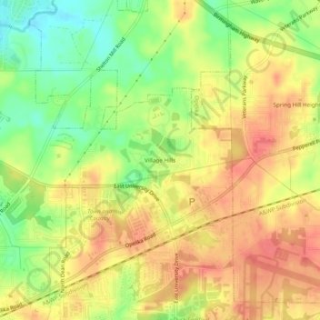 Topografisk kart Village Hills, høyde, relieff