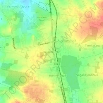 Topografisk kart Rajanakunte, høyde, relieff