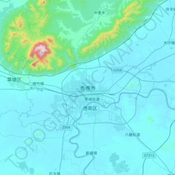 Topografisk kart Guigang, høyde, relieff