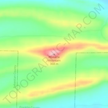 Topografisk kart Pinnacle Mountain, høyde, relieff