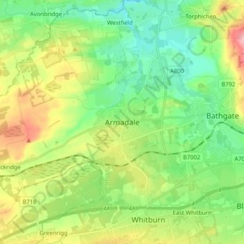 Topografisk kart Armadale, høyde, relieff