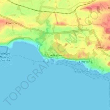 Topografisk kart Charlestown, høyde, relieff