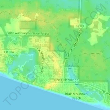 Topografisk kart Blue Mountain, høyde, relieff