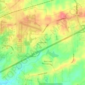 Topografisk kart Indian Hills, høyde, relieff